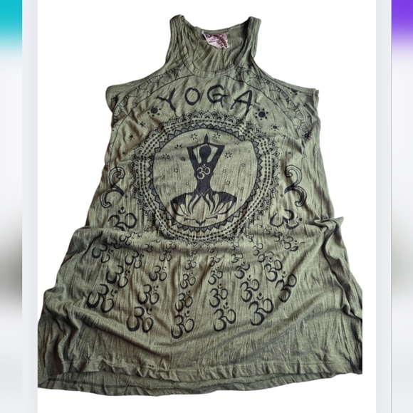 Sure Designs M Yoga Om Tank Dress Power By Moonflower Green 2975-z - Picture 2 of 12